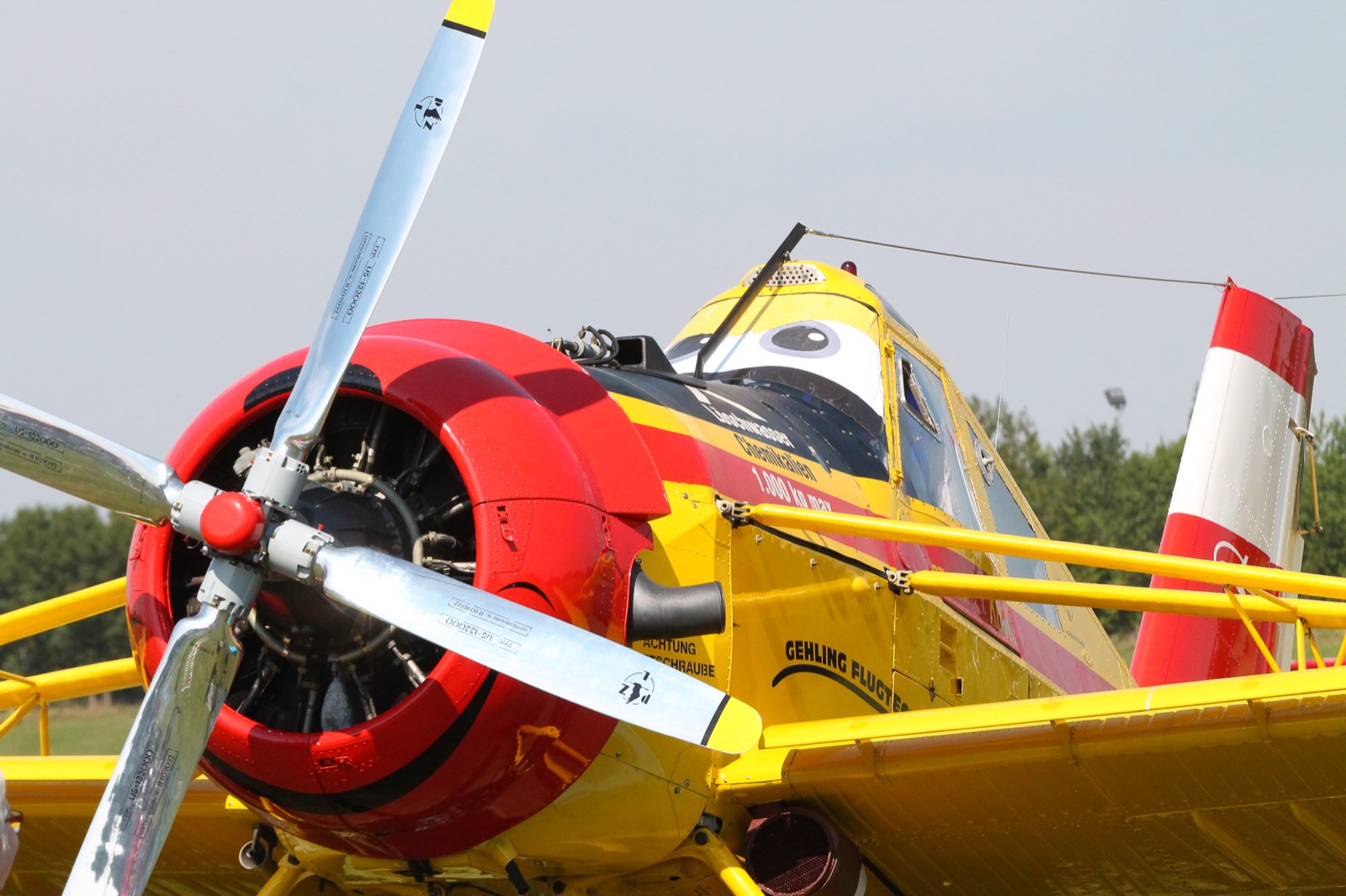 Detail eines historischen Flugzeugs in kräftigen Farben